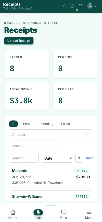 Receipt scanning with parsed items and costs